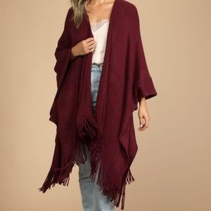 Super cozy burgundy knit fringe cardigan